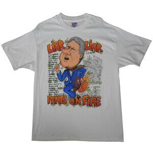 Vintage 1994 Bill Clinton Liar Liar Pants on Fire Caricature T-Shirt XL Weed